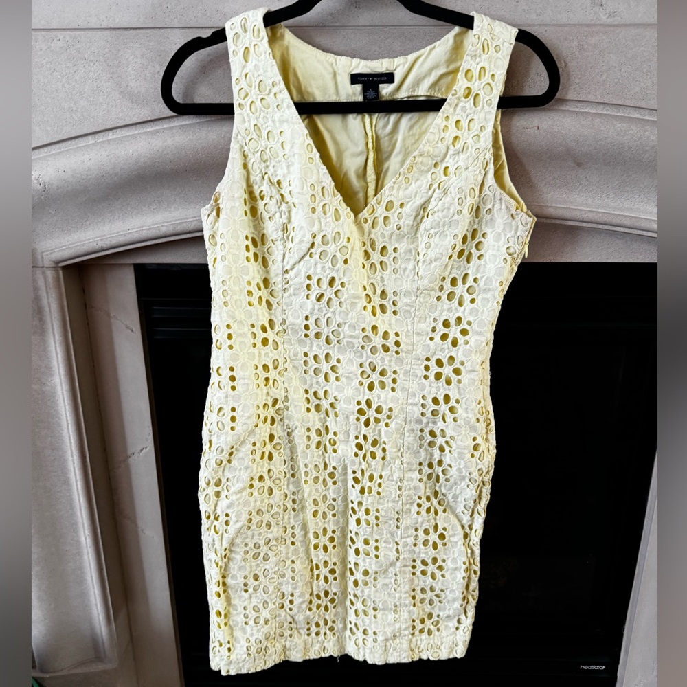 Tommy Hilfiger Yellow floral eyelet dress size M